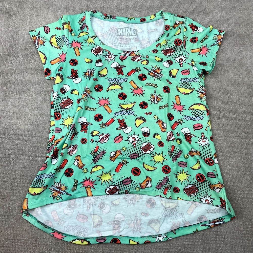 Marvel Her Universe Deadpool T-Shirt Womens Medium Mint Green Graphic Stretch
